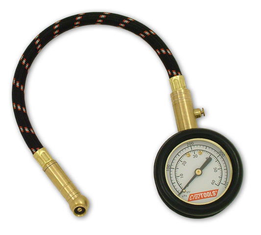 CRUZ TOOLS Tirepro Dial Tire Gauge with 12-Inch Flexible Hose and Brass Rotating Head