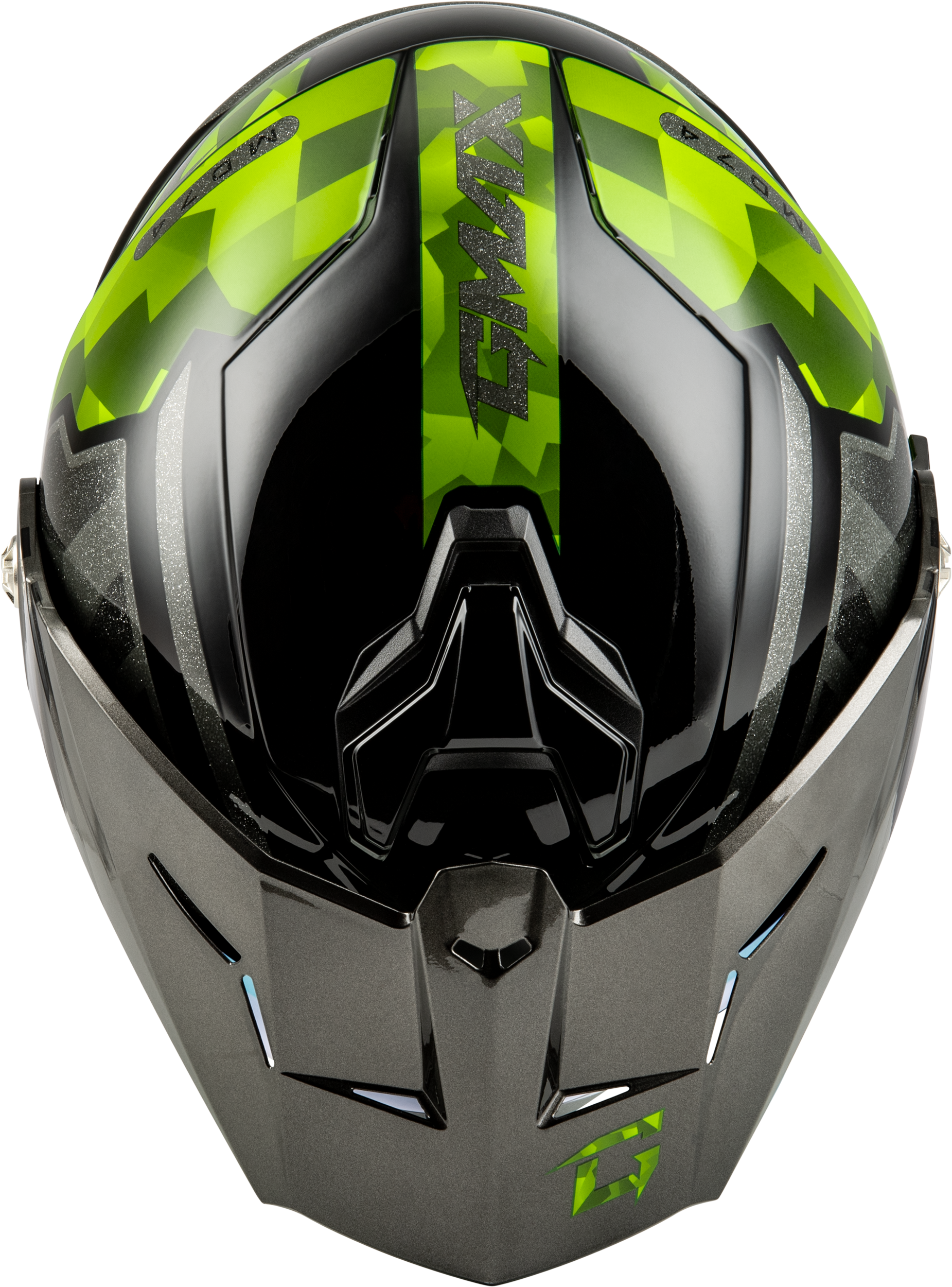GMAX MD-74 Striker Modular Helmet with Mirror Gold Lens, Black/Silver/Green Metallic Finish, Size Medium