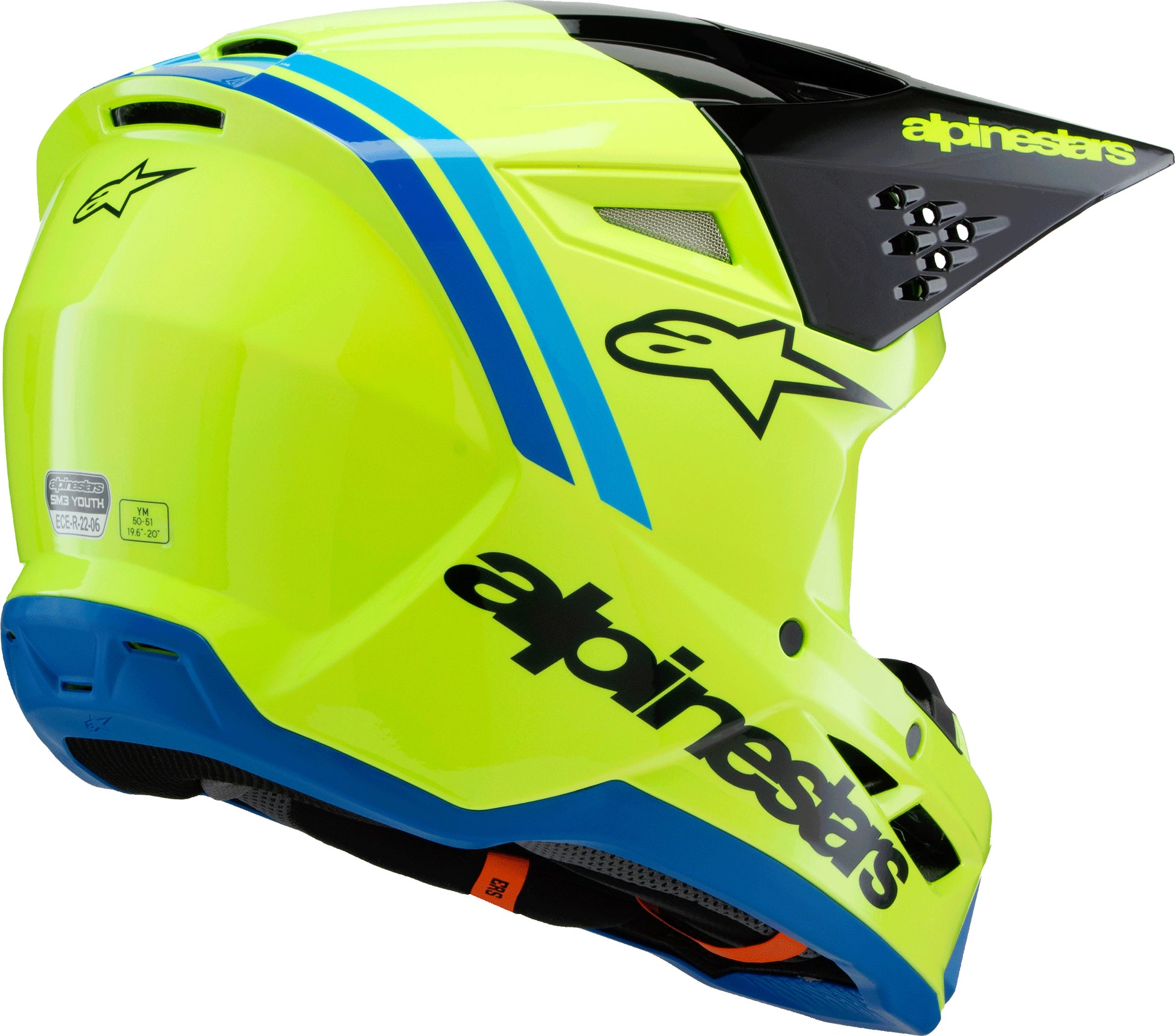 Alpinestars SM3 Youth Radium Helmet YLW Fluo/Black/Blue – Youth Small Off-Road Helmet