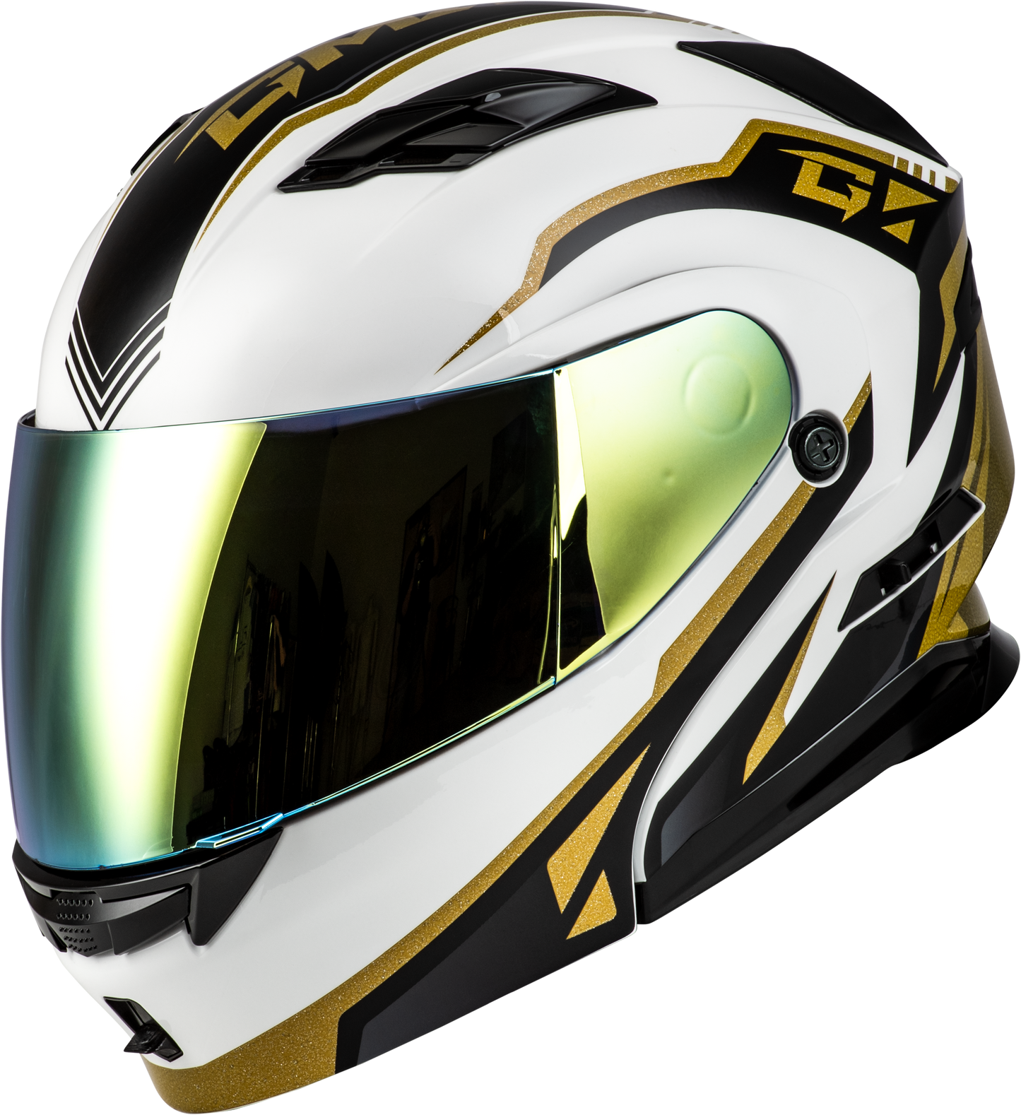 GMAX MD-01 Volta Modular Helmet for Street Riding – White/Gold/Black Metallic, X-Small