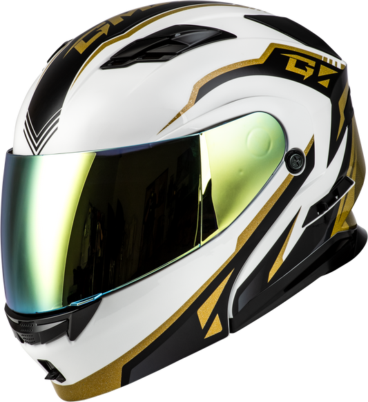 GMAX MD-01 Volta Modular Helmet for Street Riding – White/Gold/Black Metallic, X-Small