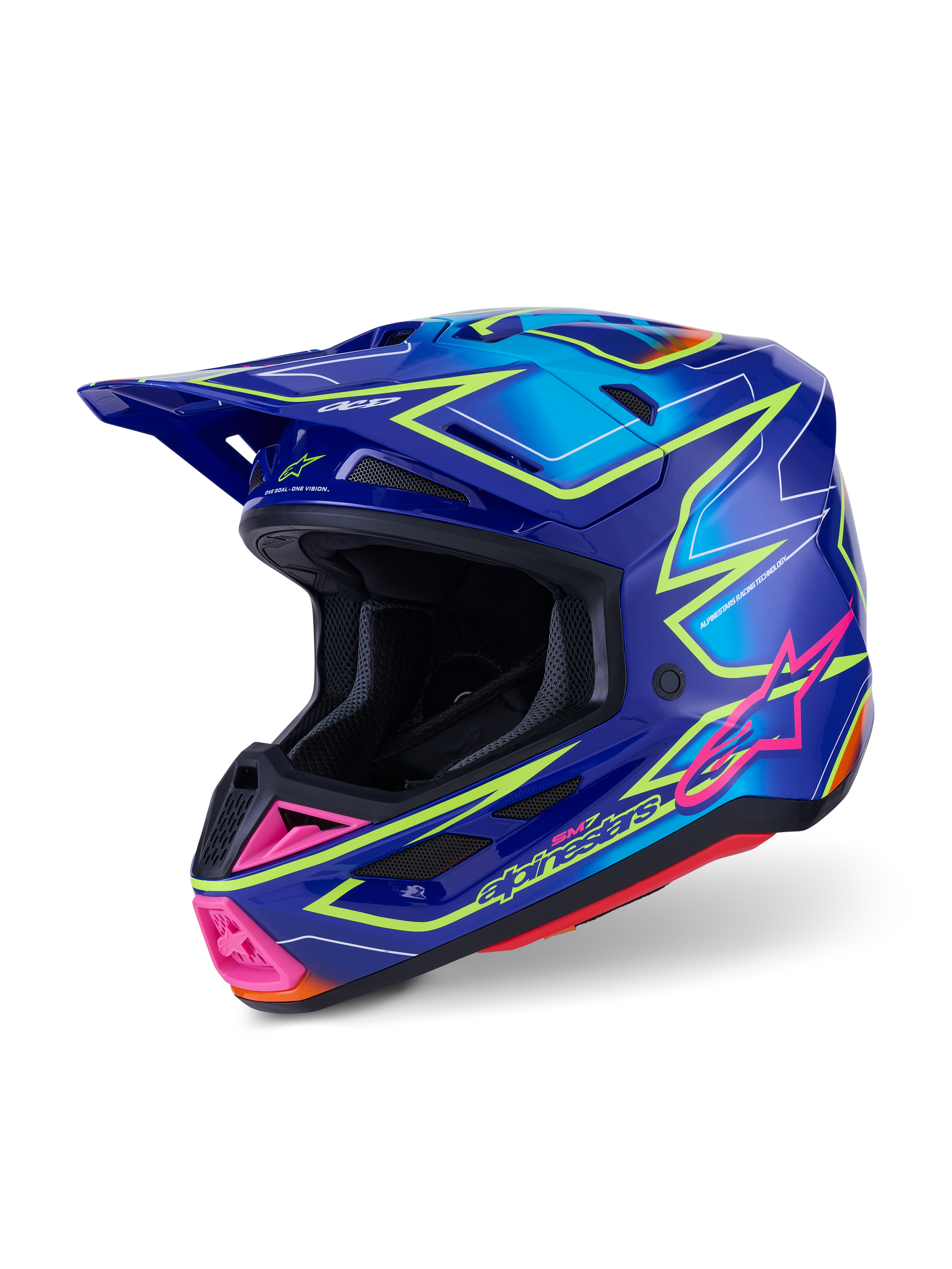 Alpinestars SM7 Offroad Helmet Large - Blue, Pink & Yellow Fluorescent Gloss Finish