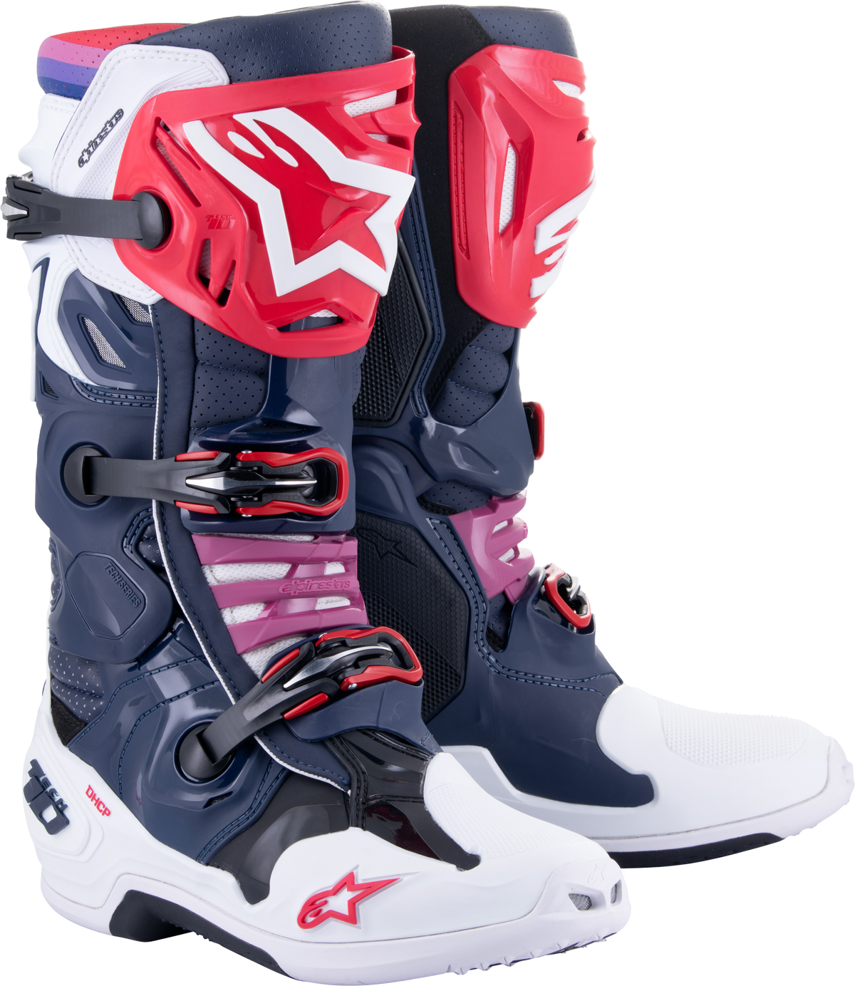 Alpinestars Tech 10 Supervented Offroad Motorcycle Boots – Night Navy, White, Rainbow – Size 14