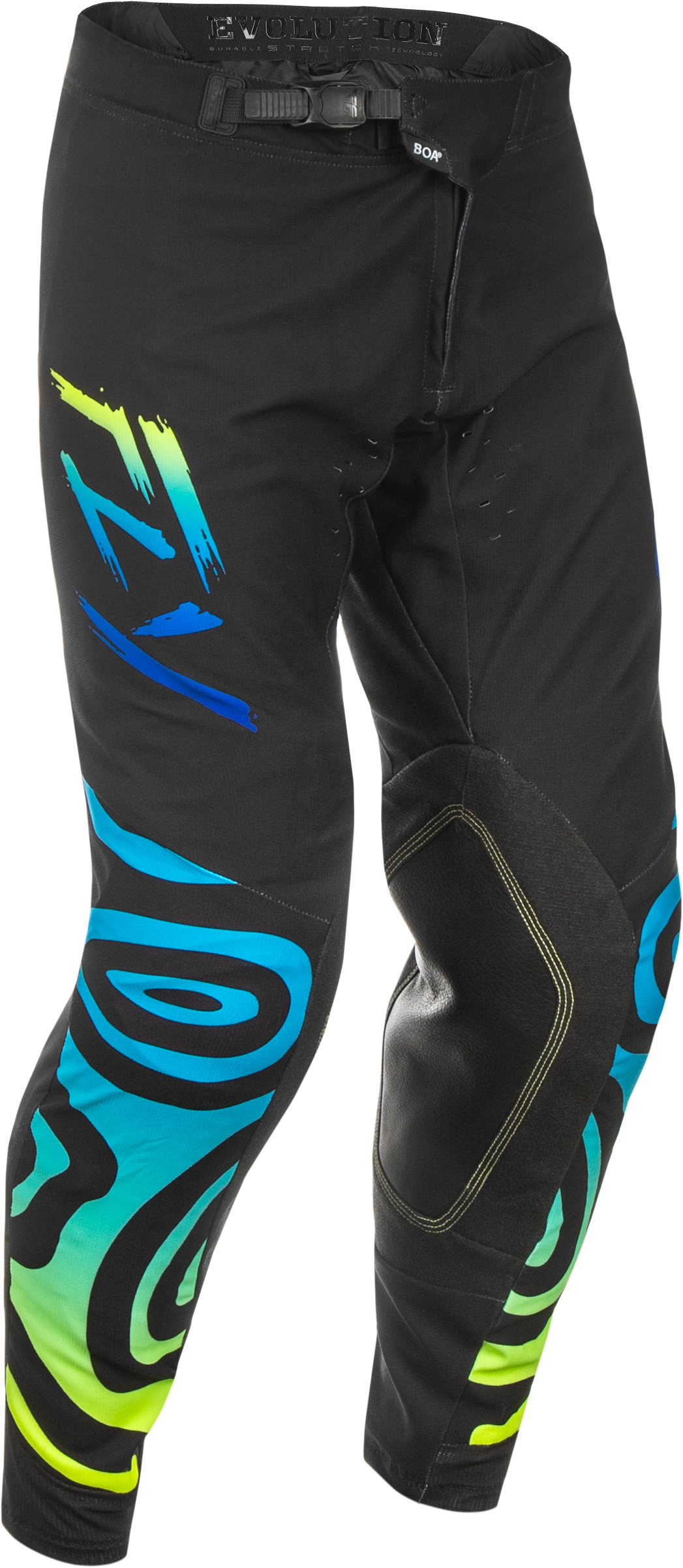 Fly Racing Evolution DST Zen Pants US 32 Black, Blue & Hi-Vis Yellow