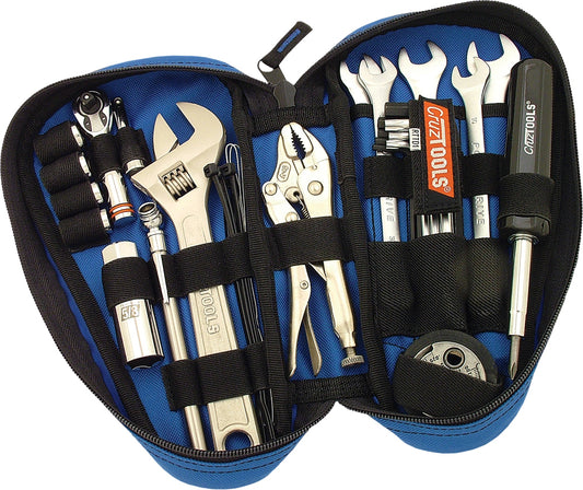 CRUZ TOOLS Roadtech Teardrop Tool Kit with Heavy-Duty Roll-Up Pouch for Motorcycle Maintenance and Roadside Repairs