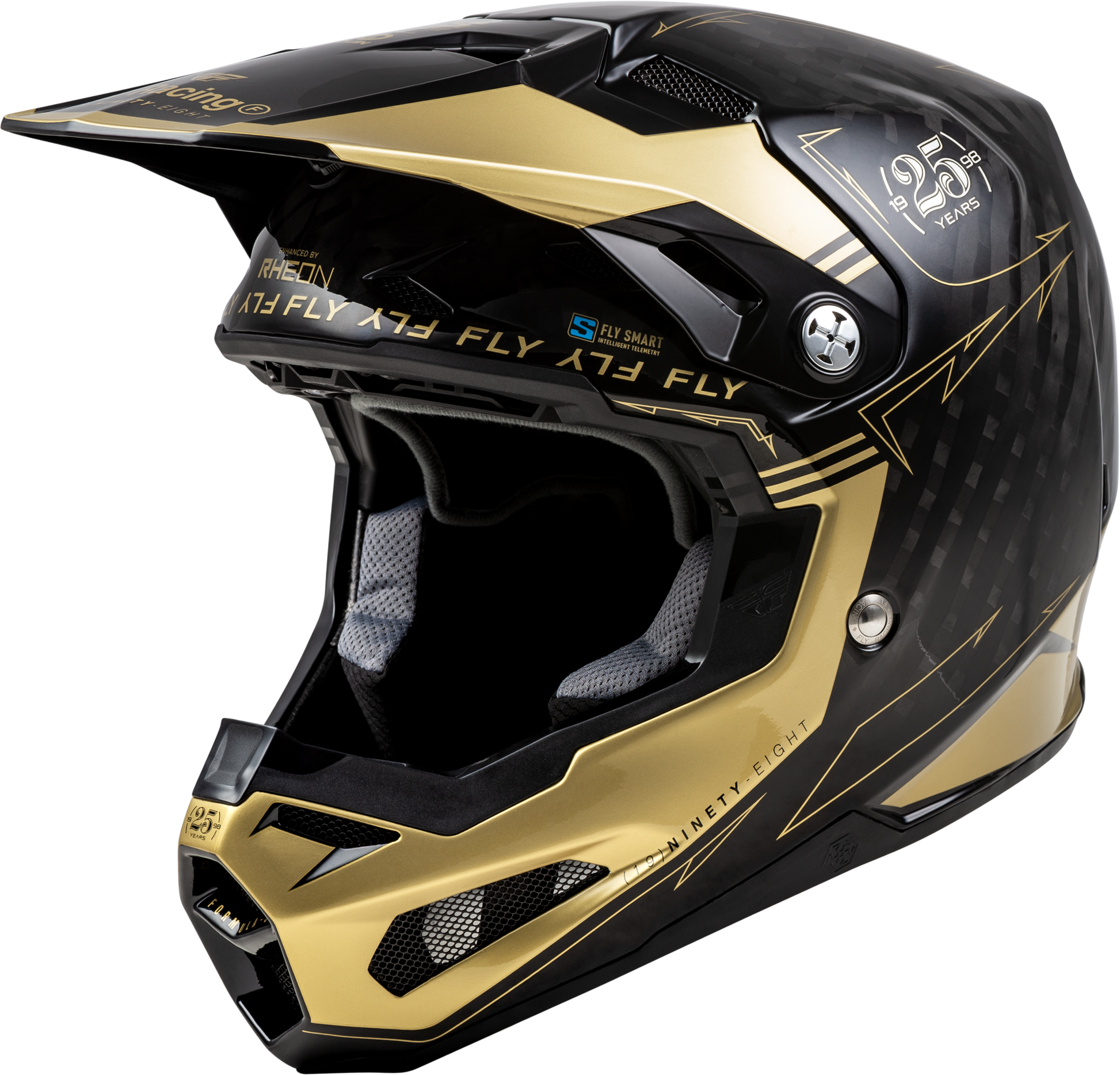 Fly Racing Youth Formula S Carbon Legacy Helmet - Large, Black/Gold - Offroad Full-Face Helmet