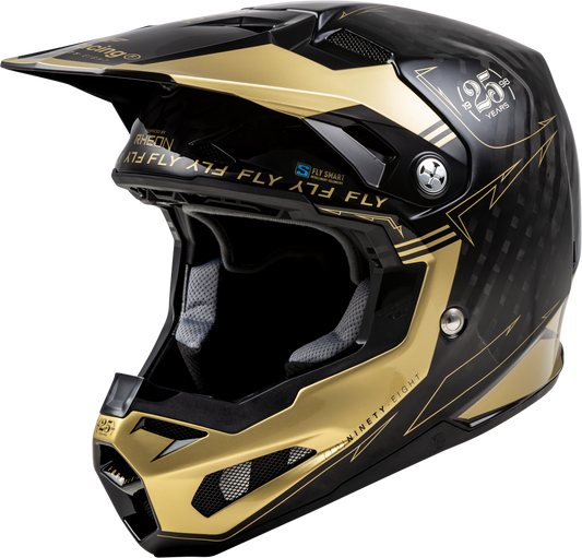 Fly Racing Youth Formula S Carbon Legacy Helmet - Large, Black/Gold - Offroad Full-Face Helmet
