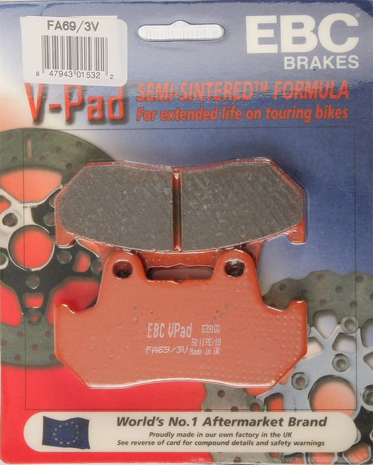 EBC Brakes Fa69/3V Semi Sintered V Series Brake Pads for Honda Gold Wing and Cruiser Bikes