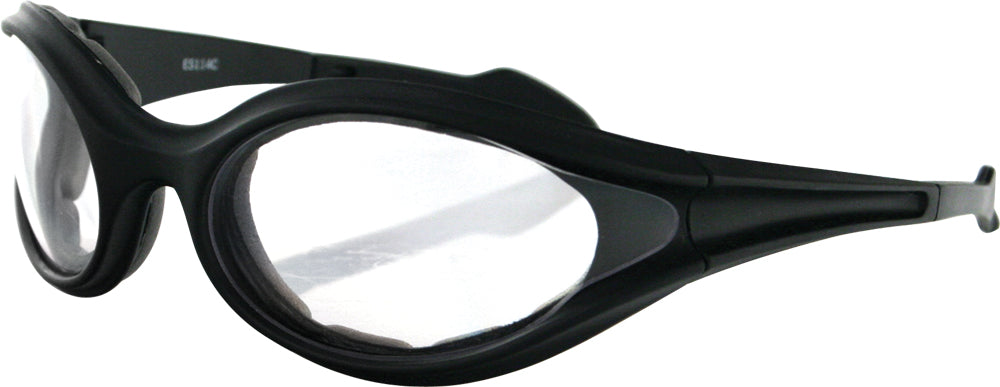 Bobster ES114C Foamerz Sunglasses with Clear Lenses - Black Wraparound Eyewear for Comfort and UV Protection