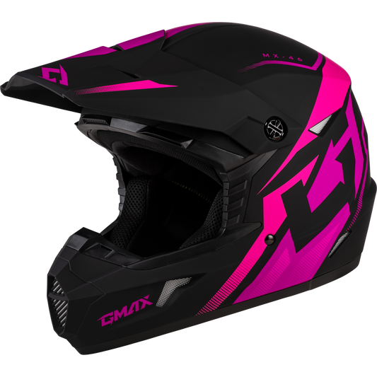 GMAX MX-46 Off-Road Helmet X-Small Matte Black and Pink – DOT Approved with 19 Vents