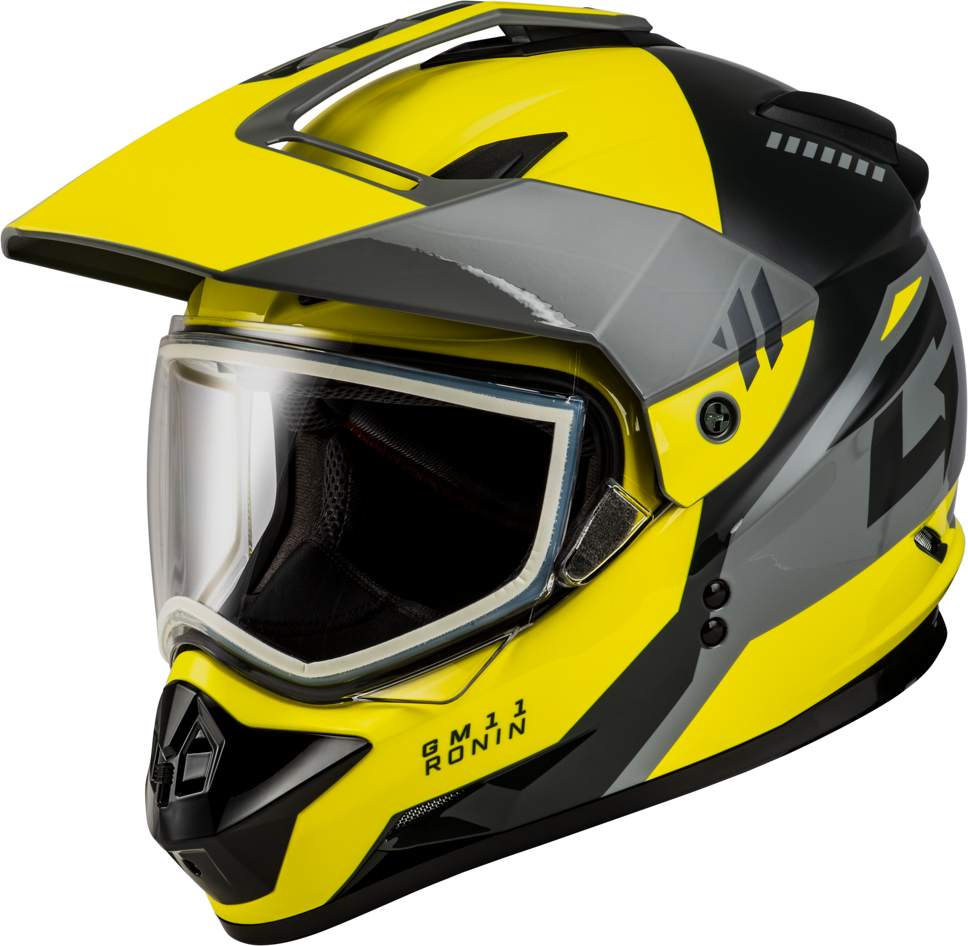 GMAX GM-11S Ronin Snow Helmet 2X-Large Yellow, Silver & Grey - Dual Sport with Convertible Visor Design