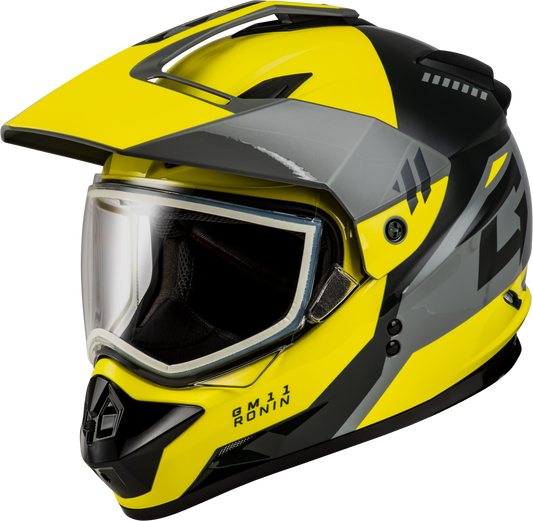 GMAX GM-11S Ronin Snow Helmet 2X-Large Yellow, Silver & Grey - Dual Sport with Convertible Visor Design