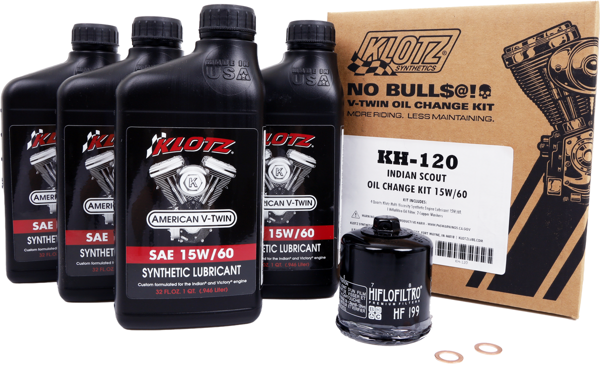 Klotz Indian Scout 4 Quart Synthetic Oil Change Kit