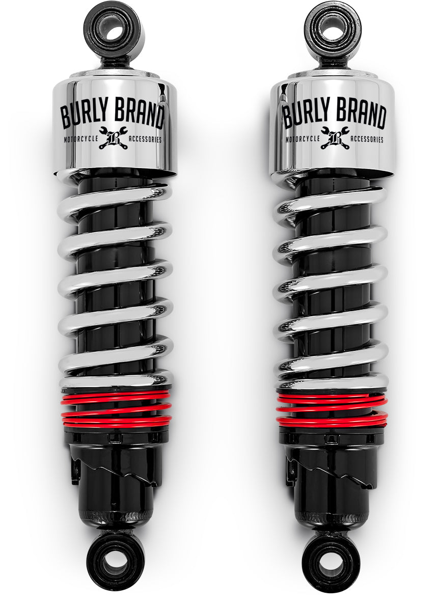 BURLY Brand Slammer Plus Shocks 11.5 inch Chrome for Harley Davidson FLHT, FLTR, FLHR Models