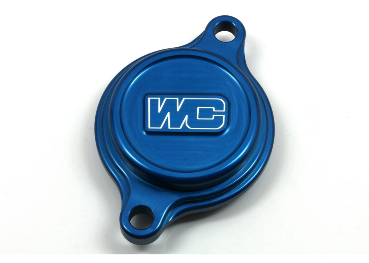 WORKS CNC Machined Oil Filter Cover for Yamaha YZ450F and YZ250F – Blue Aluminum Offroad Engine Component