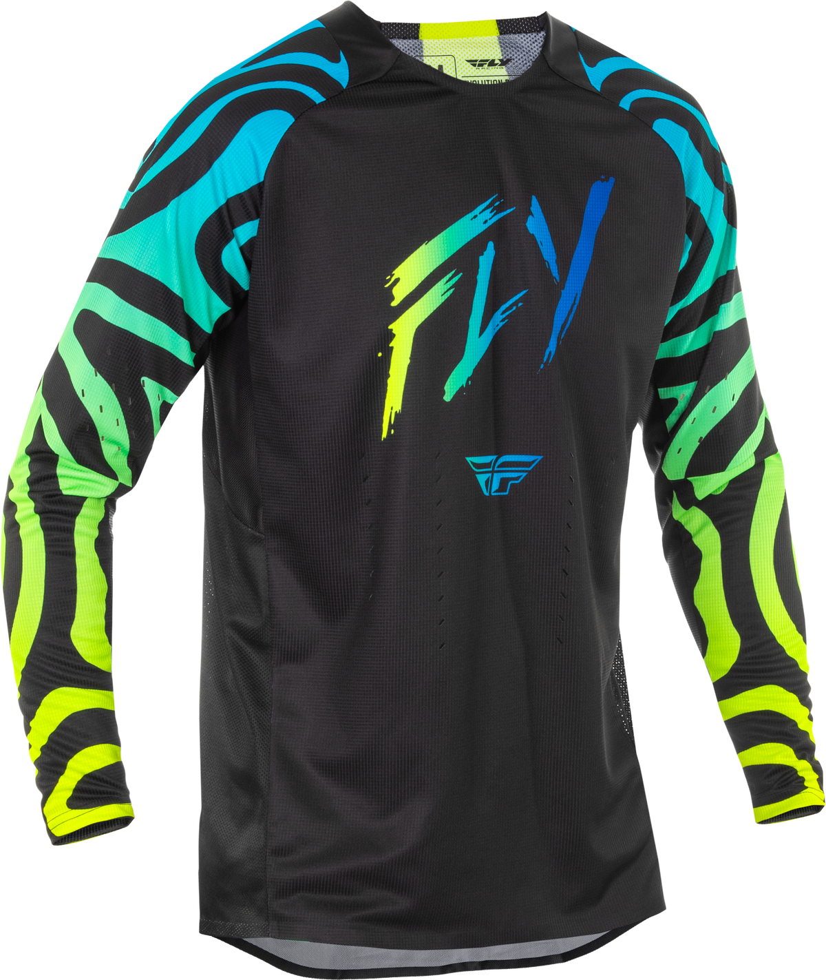 Fly Racing Evolution DST Zen Jersey for Offroad Riding - Medium, Black/Blue/Hi-Vis Yellow