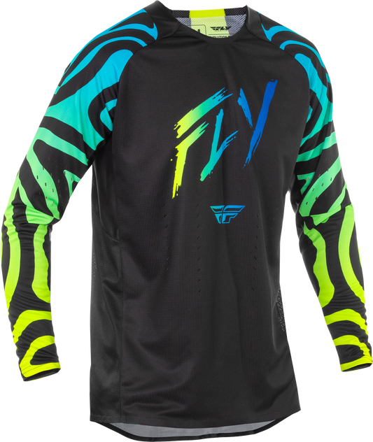Fly Racing Evolution DST Zen Jersey for Offroad Riding - Medium, Black/Blue/Hi-Vis Yellow