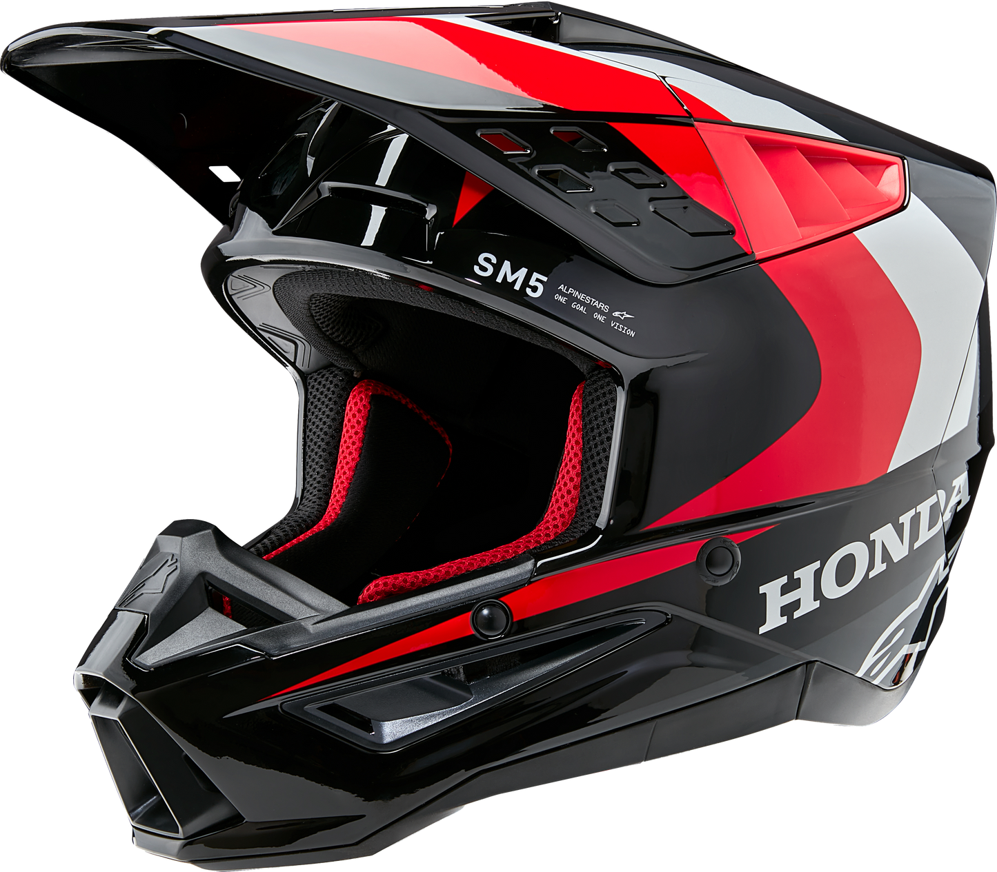 Alpinestars Honda SM5 Off-Road Helmet - Small, Black/Red Glossy