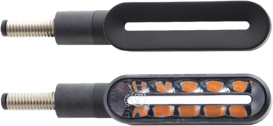 KOSO Cyclone LED Turn Signals Sequential Black Pair - High Power Amber Indicators with Smoke Lens and M8 Threading