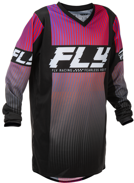 Fly Racing Youth F-16 Jersey in Black, Red & Purple – Youth X-Large Offroad Performance Shirt
