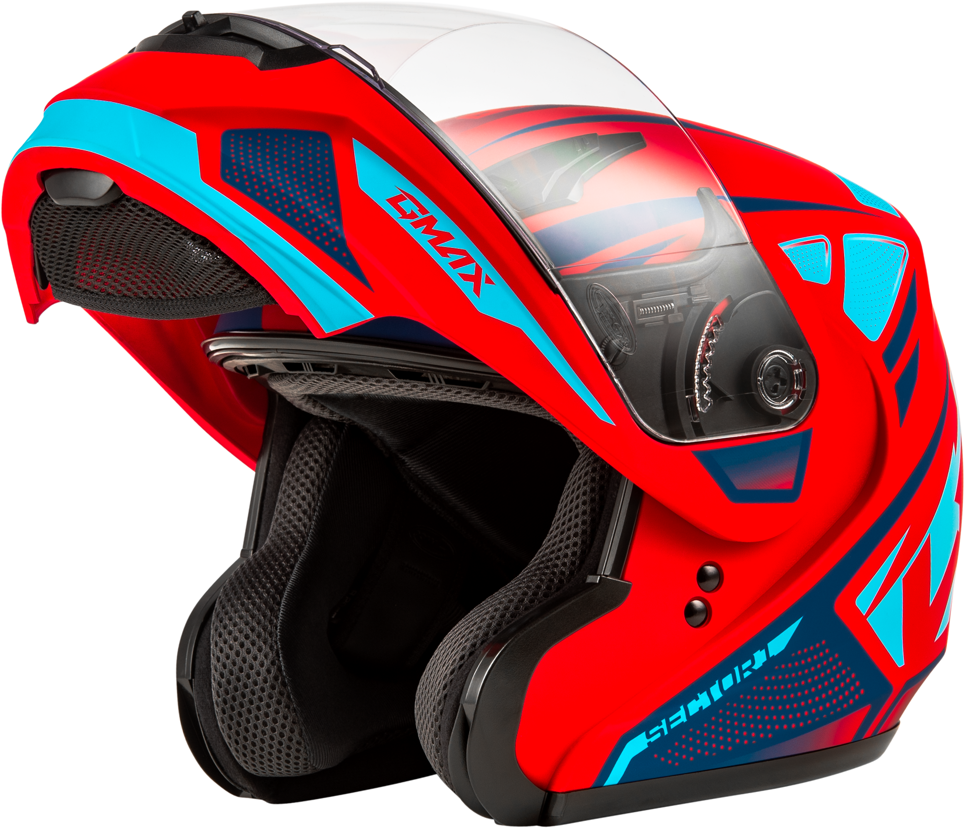GMAX MD-04 Modular Helmet in Red and Blue – Lightweight Street Helmet with Advanced Ventilation and UV Protection