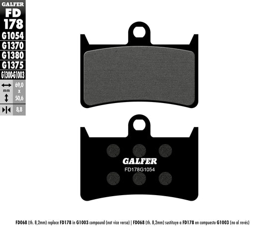 Galfer USA Brake Pads Semi Metallic FD178G1054 for Yamaha Motorcycles - OEM Replacement and High Performance