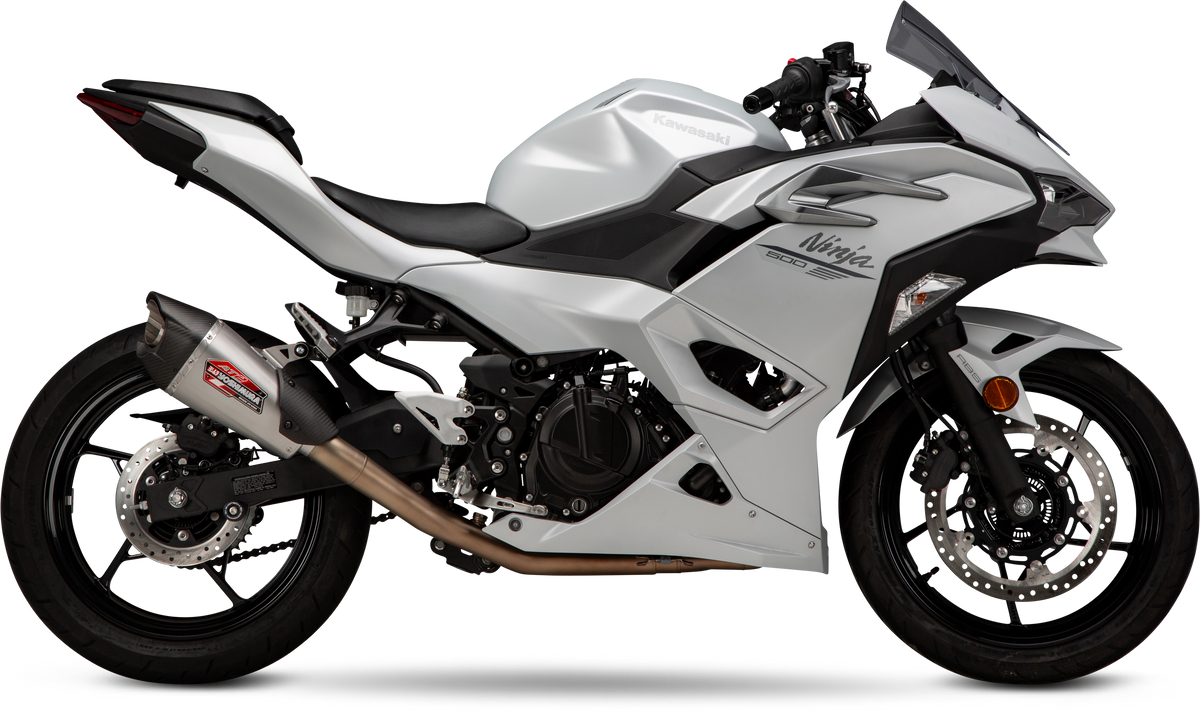 Yoshimura Race AT2 Slip-On Exhaust for Kawasaki Ninja 500 (2024) - Stainless Steel with Carbon Fiber End Cap