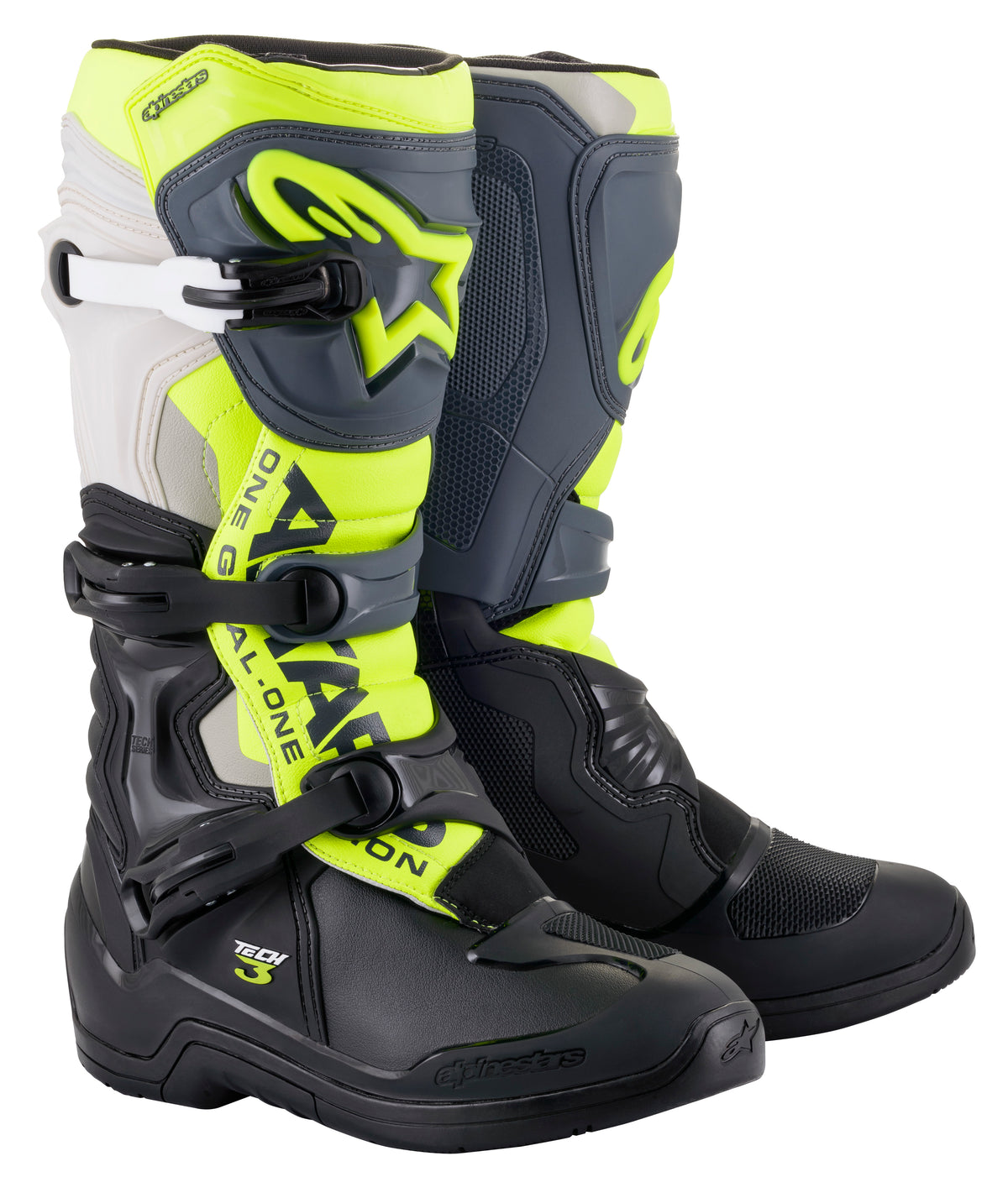 Alpinestars Tech 3 Off-Road Motocross Boots – Black, Cool Grey & Fluorescent Yellow, US 06