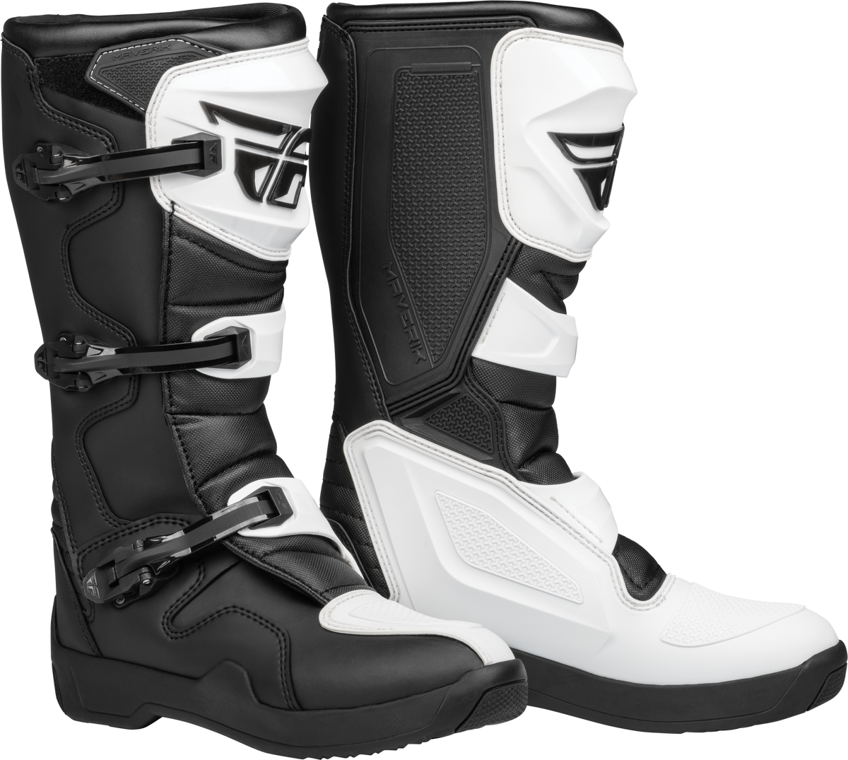 Fly Racing Maverik LT Offroad Boots White/Black Size 8 - Durable Motorcycle Footwear