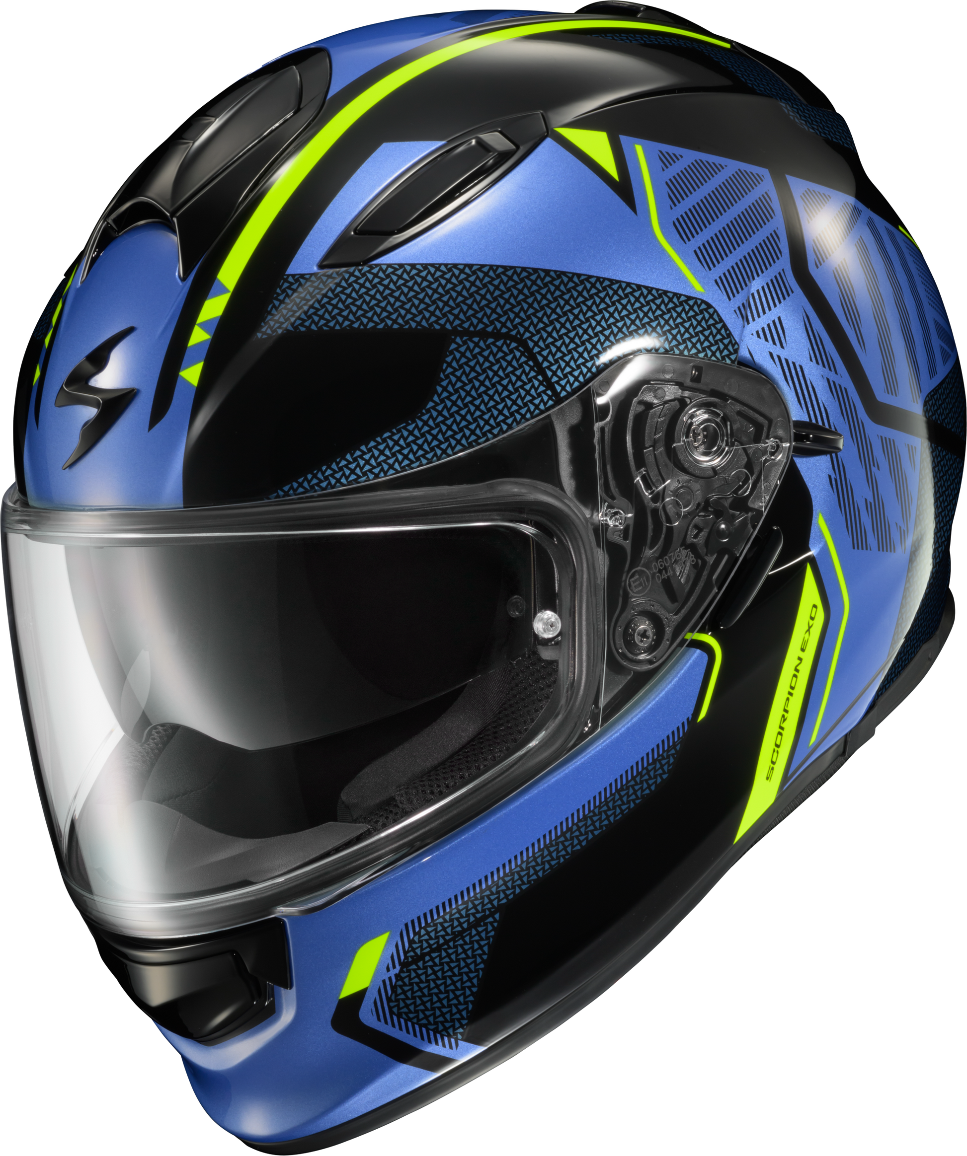 Scorpion EXO Ryzer Full Face Helmet with Sun Visor - Blue/Hi-Vis Yellow, X-Large