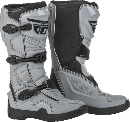 Fly Racing Maverik Offroad Boots Grey/Black Size 07 – Durable Motocross Footwear with Impact Protection and Adjustable Buckles