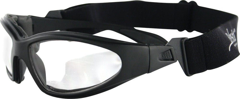 Bobster GXR001C Black Wraparound Sunglasses with Clear Lenses and Detachable Strap