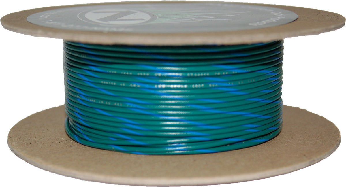 NAMZ Custom Cycle #18 Gauge Green/Blue Stripe Primary Wire - 100 ft Spool