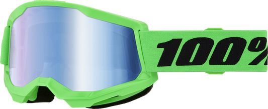 100 Percent Strata 2 Goggles with Blue Mirror Lens - Neon Green Offroad Eyewear