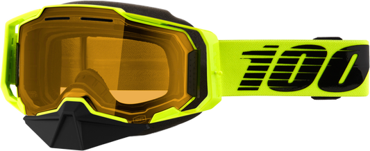 100-Percent Armega Snowmobile Goggle with Yellow Lens – Neon Yellow Frame