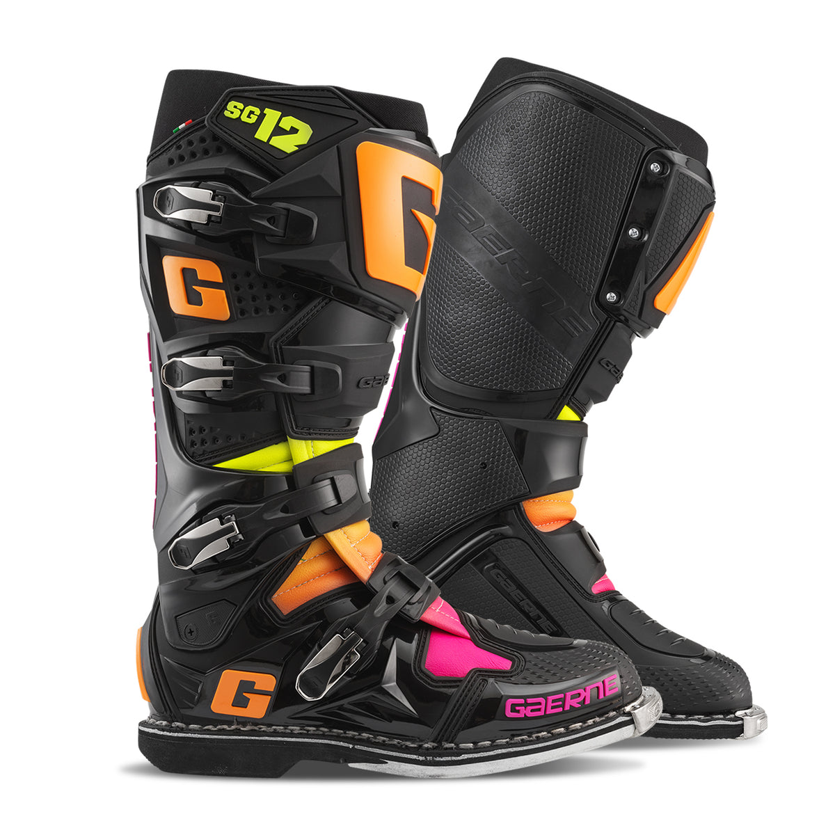 Gaerne SG-12 Offroad Motorcycle Boots Black/Orange/Pink Size 9