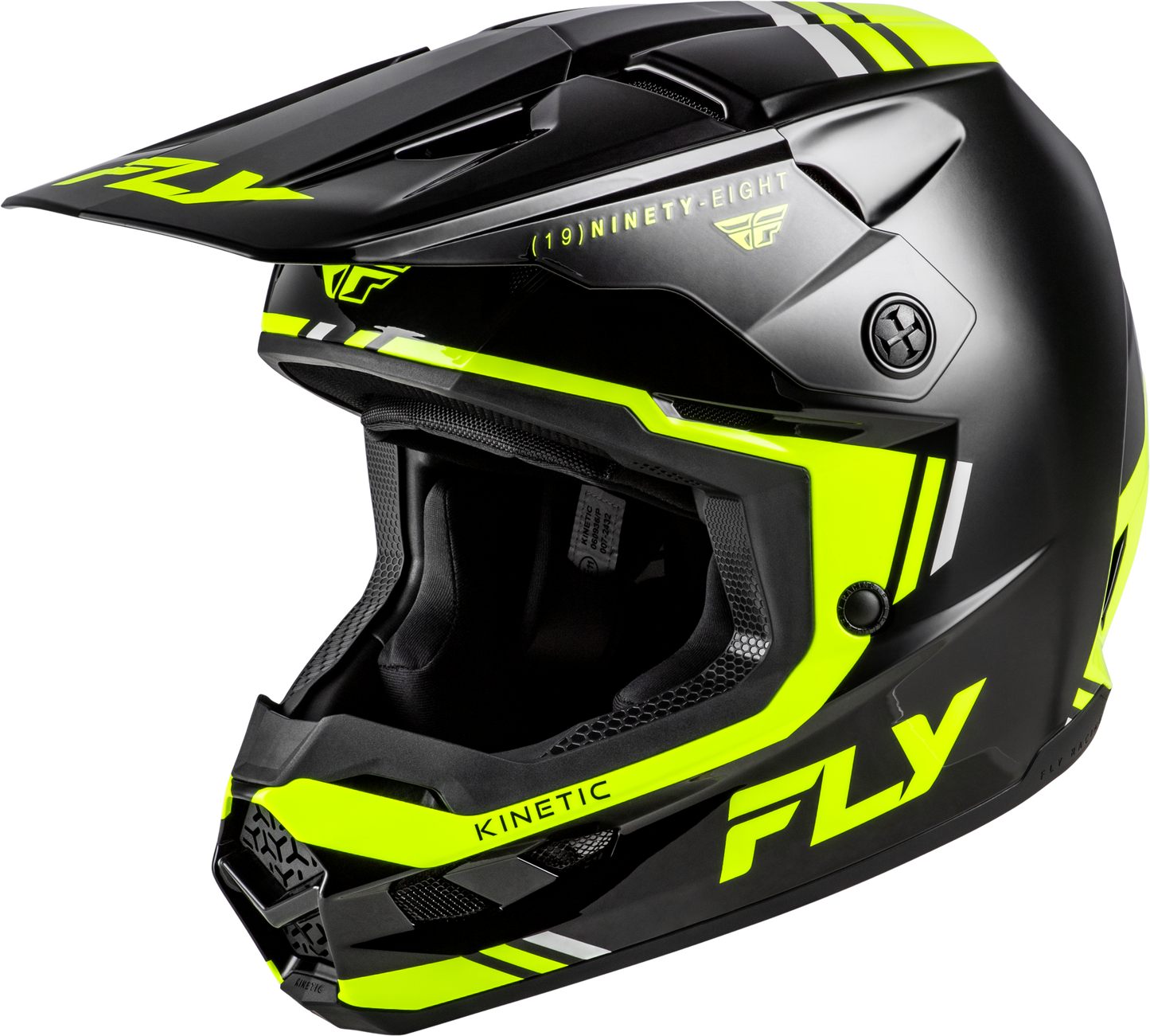 FLY Racing Kinetic Verdict Off-Road Helmet in Black, Hi-Vis Yellow, and Grey – Size Medium
