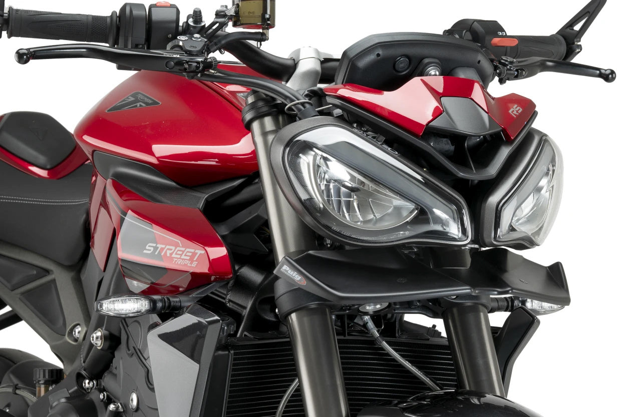 PUIG Downforce Front Spoiler Matte Black for Street Motorcycles (Part Number 21594J)
