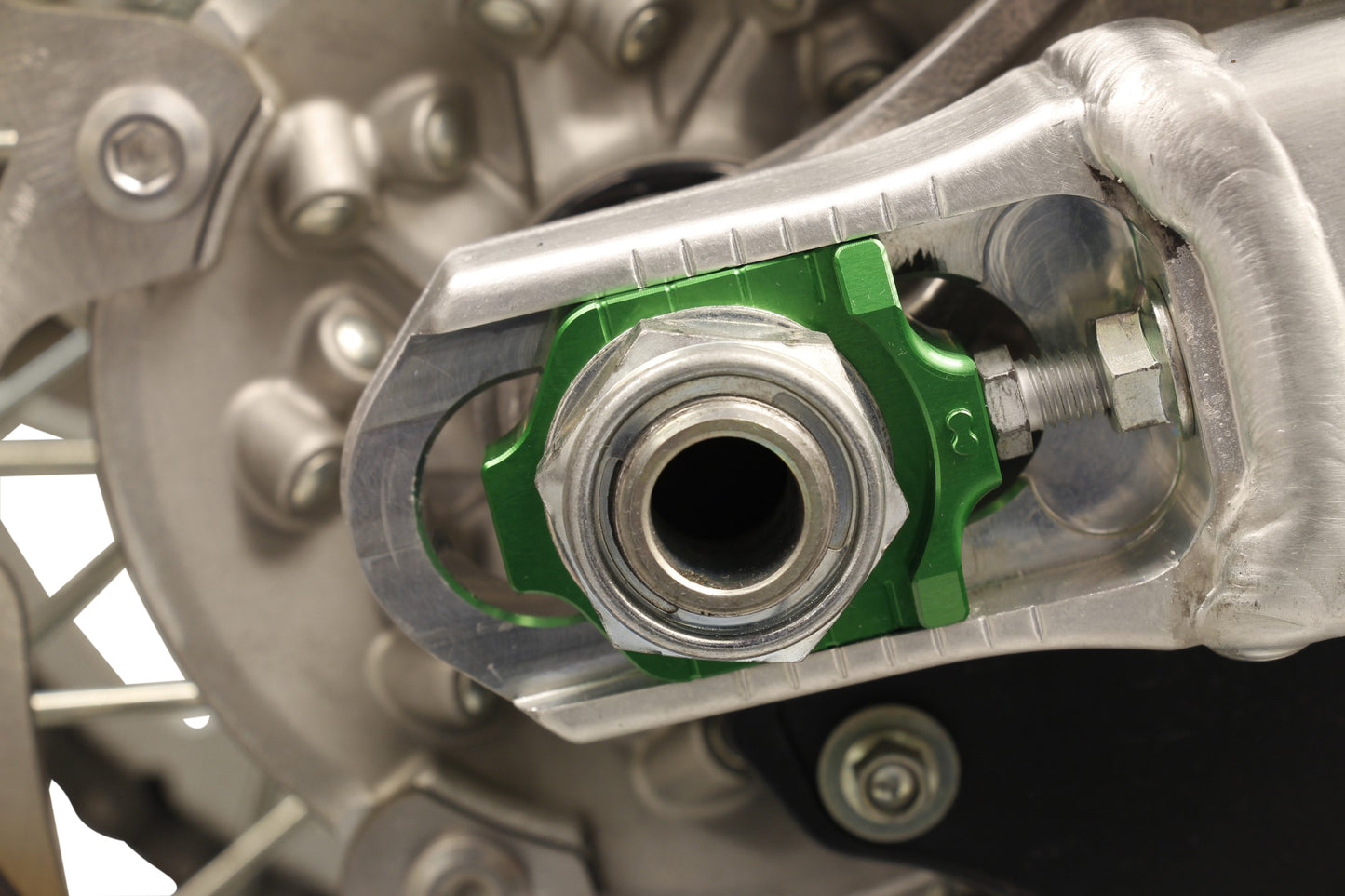 Works Elite Axle Block Kit for Kawasaki KX250F - CNC Machined Aluminum Floating Rear Axle Conversion