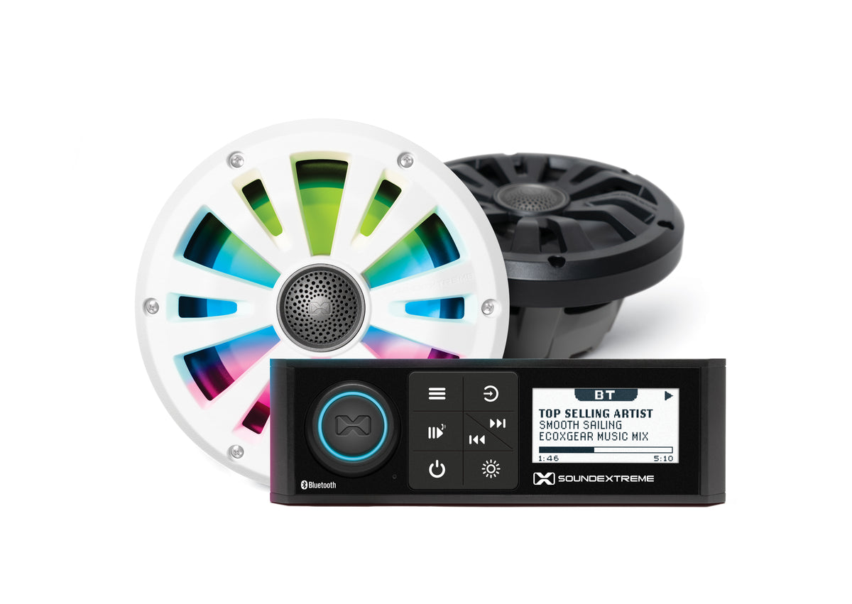 ECOXGEAR Marine DIN Radio LED Controller with 2 Six-Point Five Inch Speakers