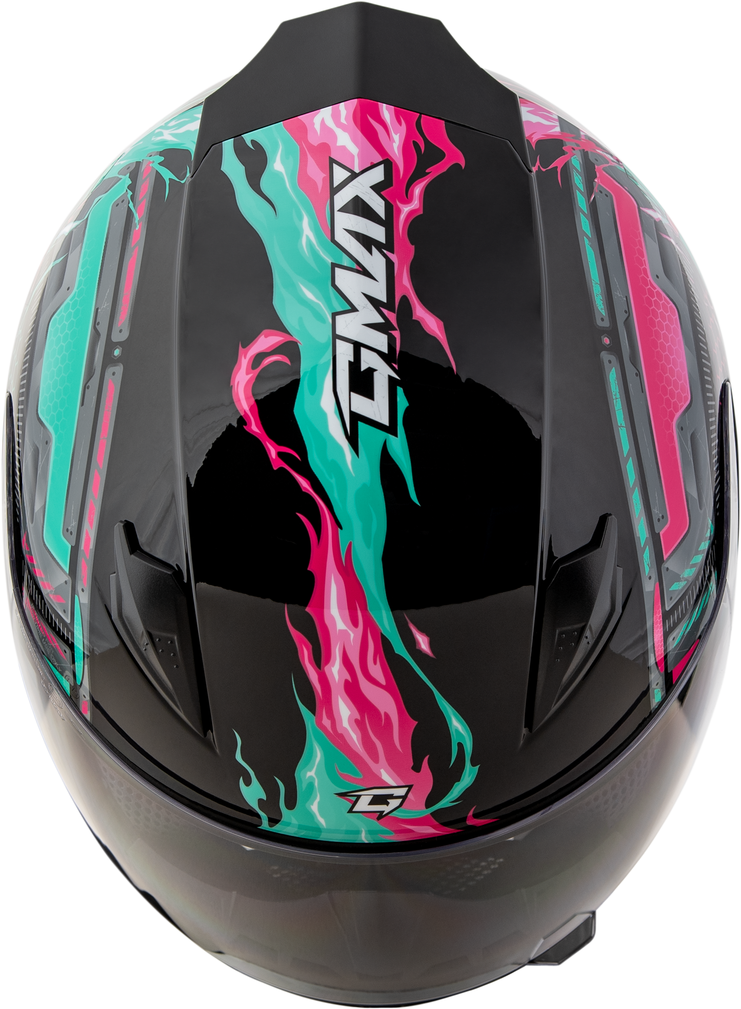 GMAX GM-49Y Youth Full-Face Helmet - Black, Pink & Aqua, Street Segment