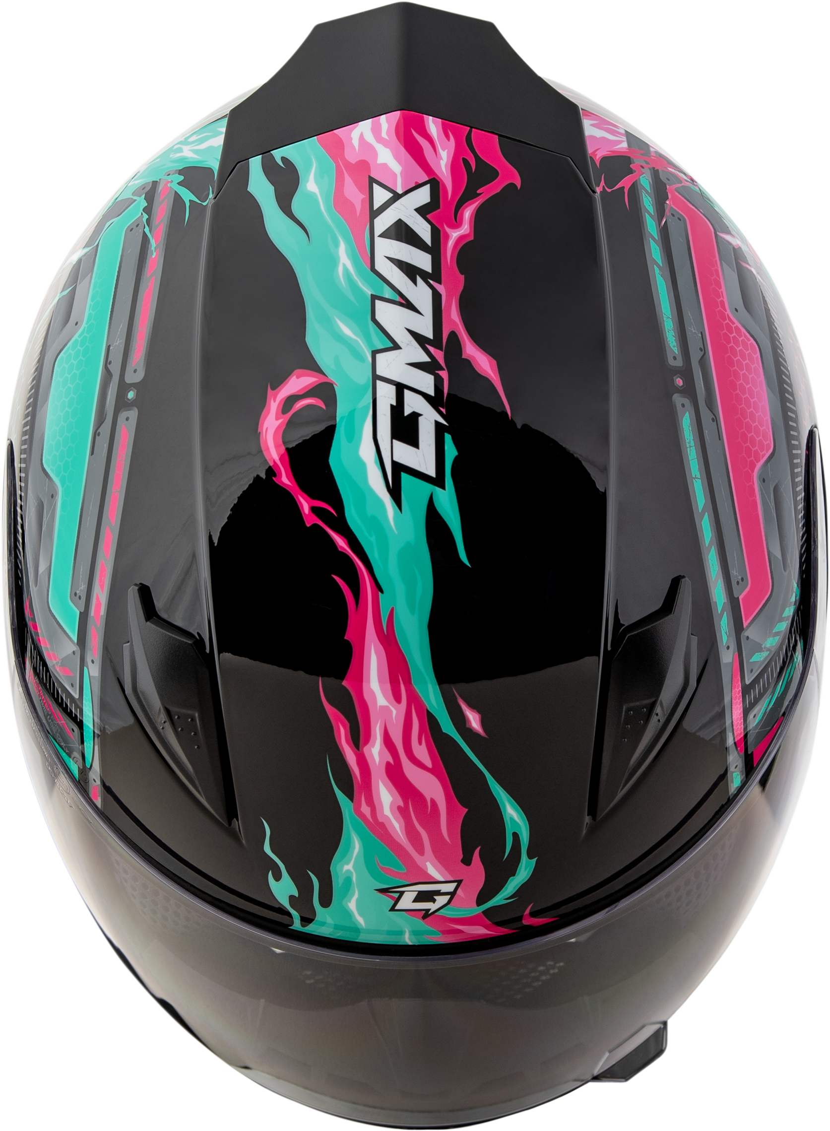 GMAX GM-49Y Youth Full-Face Helmet - Black, Pink & Aqua, Street Segment