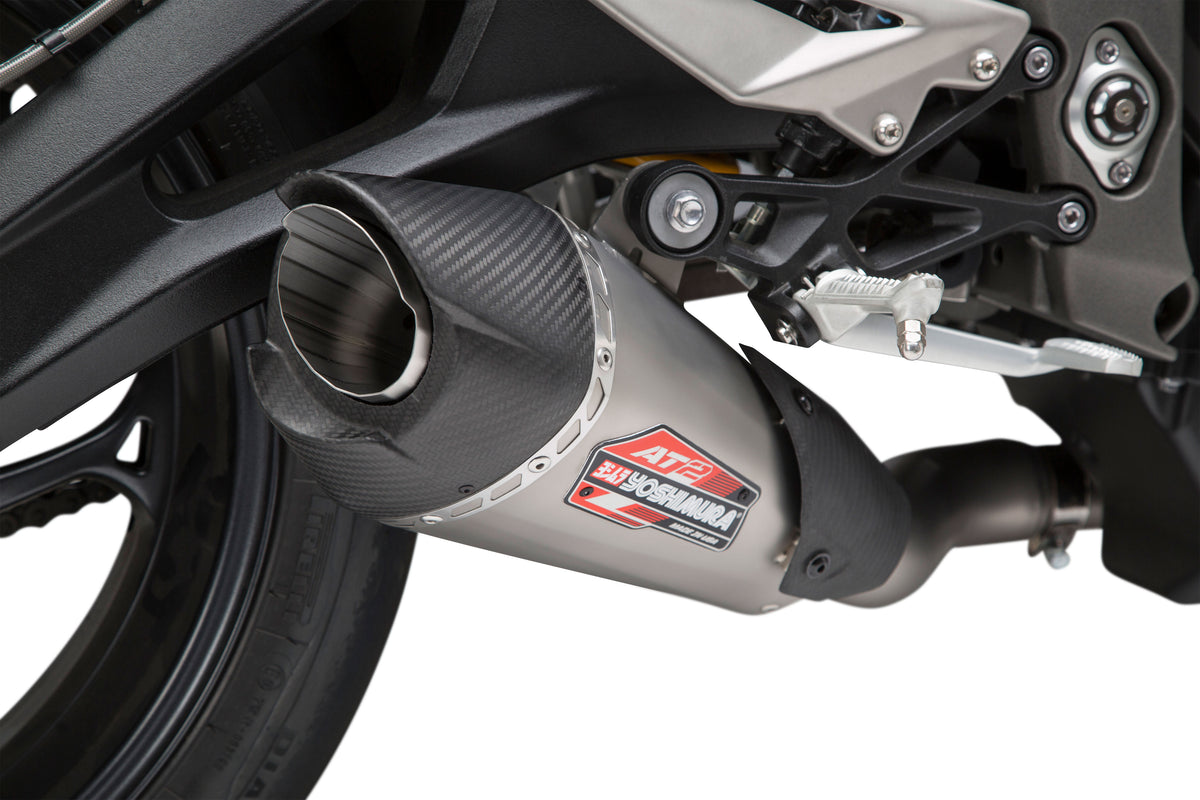 Yoshimura 19680BP521 Street AT2 Works Slip-On Exhaust for Triumph Street Triple 765 Models
