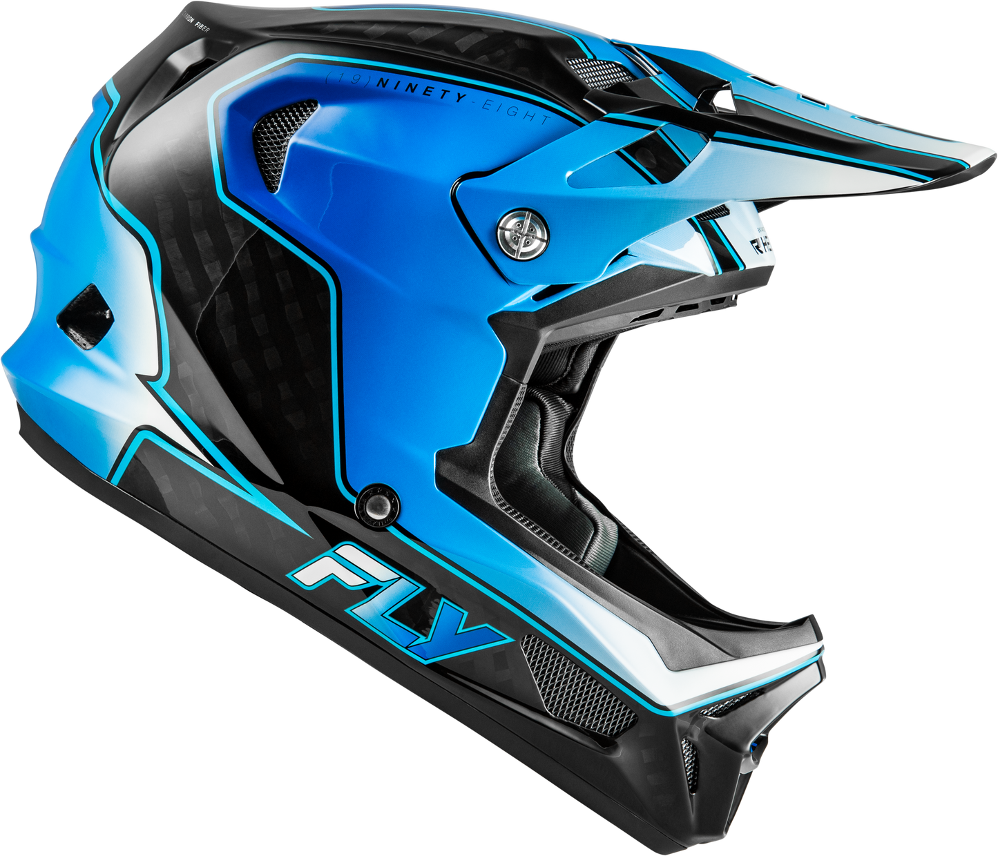 Fly Racing Werx R Flow Carbon Helmet Small - Full-Face Bicycle Helmet with Advanced Impact Protection in Black Carbon, Blue, and White