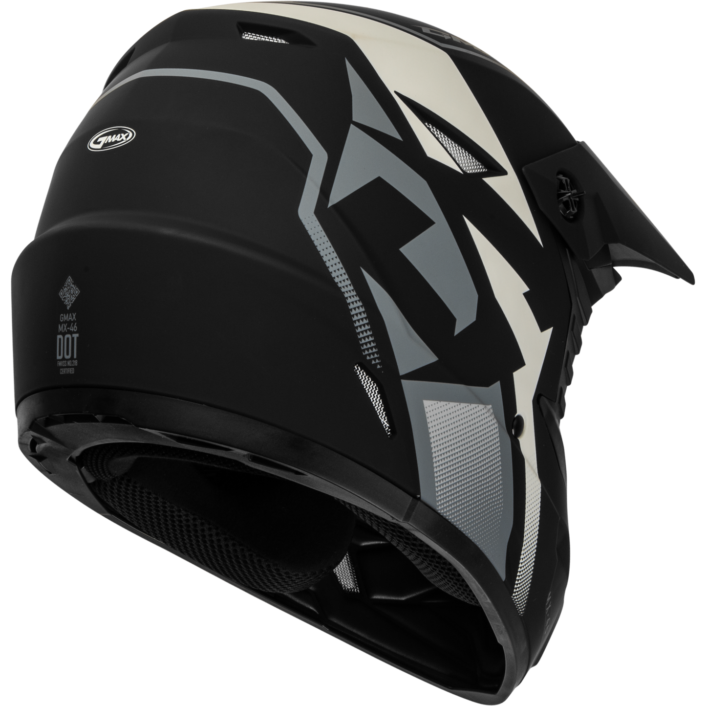 GMAX MX-46 Offroad Helmet Large Matte Black/Grey/White – DOT Approved with 19 Vents and Removable Interior