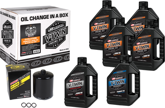 MAXIMA V Twin Oil Change Kit Mineral Evo with Black ProFilter - Complete Oil Service Solution for Harley-Davidson Motorcycles