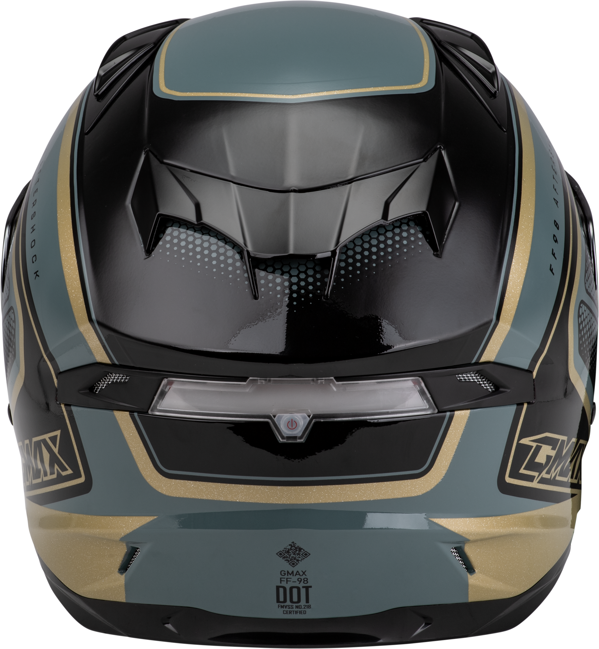 GMAX FF-98 Aftershock Full-Face Helmet with Quick-Release Shield and LED Rear Light - Medium, Grey/Gold Metallic