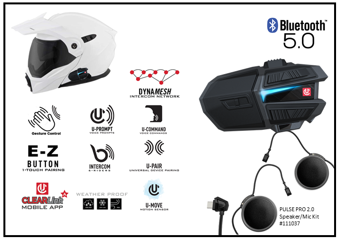 Uclear Motion 6 Single Universal Bluetooth Intercom System with 6-Rider DynaMESH and 18-Hour Battery Life