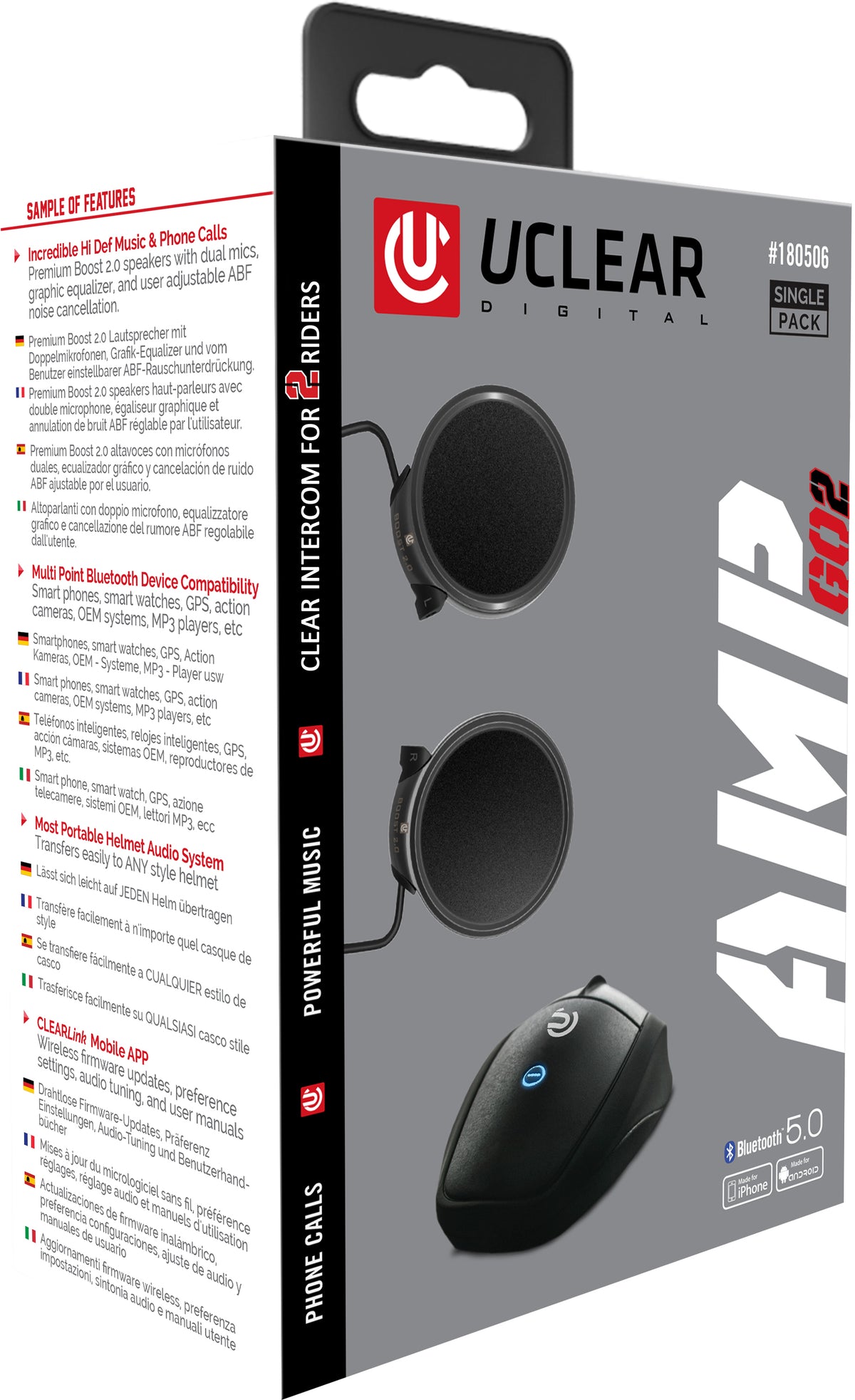 UCLEAR AMP GO2 Bluetooth Helmet Audio System with Dual Intercom and Customizable Sound