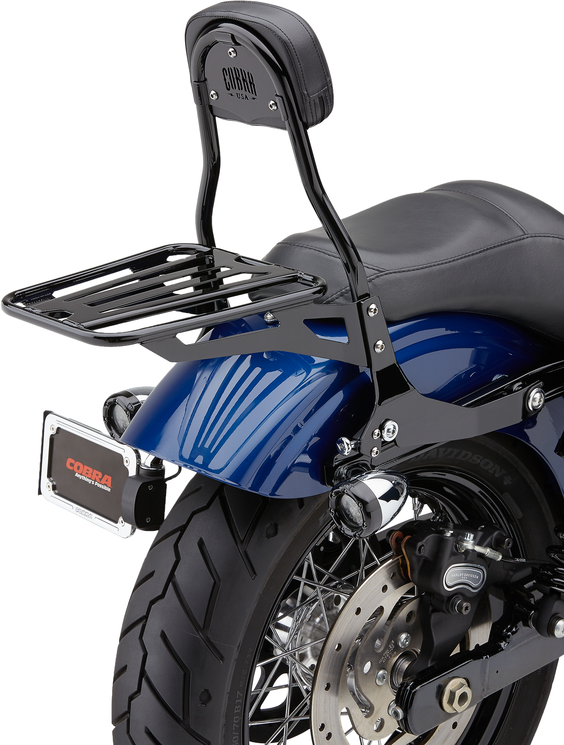 COBRA Detachable Backrest for Dyna 2006-2017 with Round Black Sissy Bar and Mounting Hardware